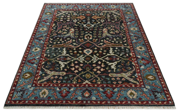 Charcoal and Blue Hand Knotted Oushak Multi Size Wool Area Rug - The Rug Decor