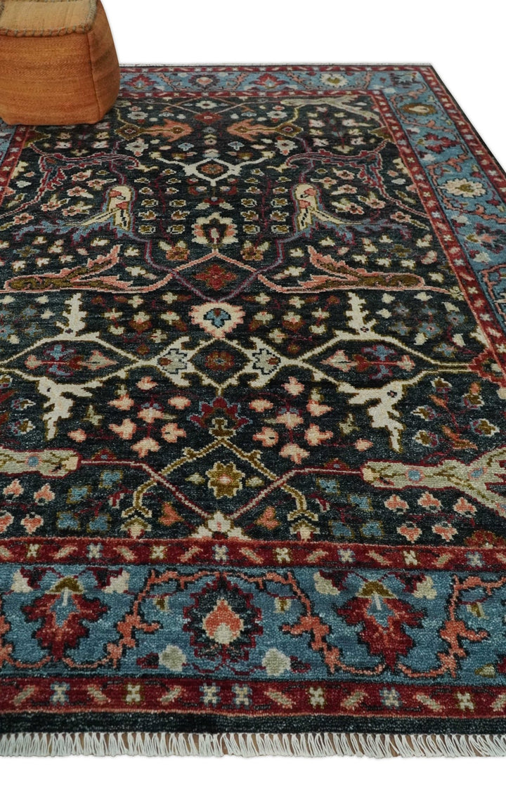 Charcoal and Blue Hand Knotted Oushak Multi Size Wool Area Rug - The Rug Decor