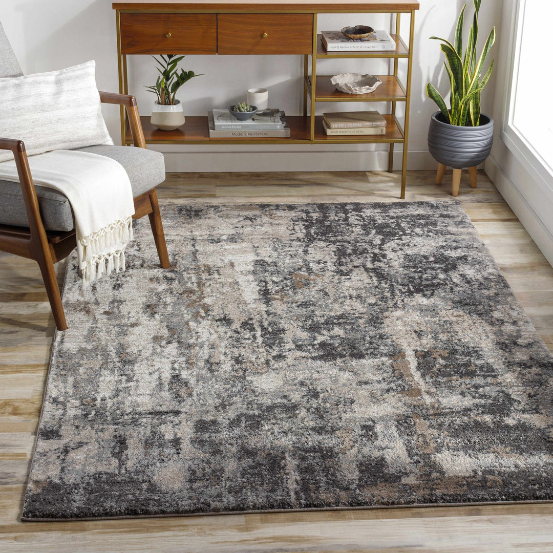 Charcoal And Cream Contemporary Style Machine Woven Area Rug - The Rug Decor