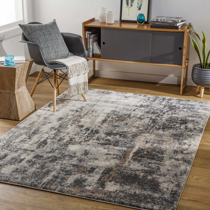 Charcoal And Cream Contemporary Style Machine Woven Area Rug - The Rug Decor