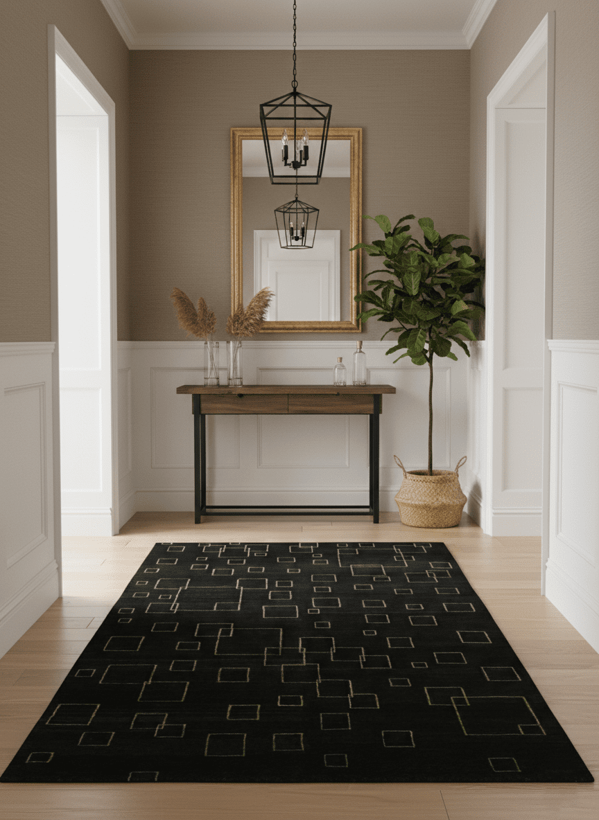 Charcoal and Gold Hand knotted 5x8 Modern Geometric Wool and Silk Area Rug - The Rug Decor