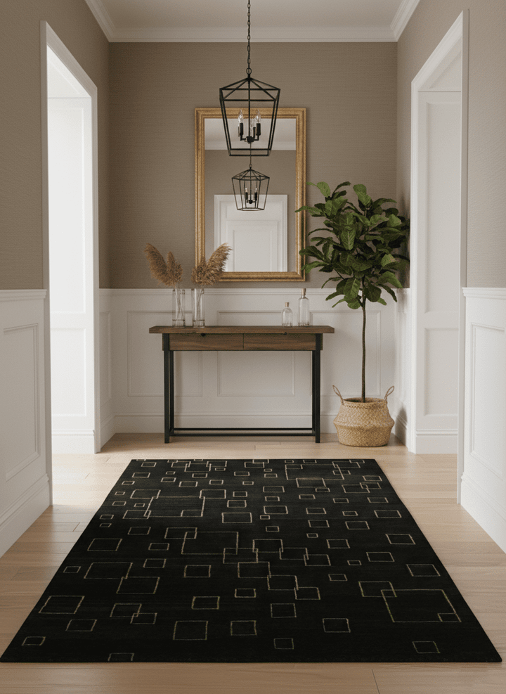 Charcoal and Gold Hand knotted 5x8 Modern Geometric Wool and Silk Area Rug - The Rug Decor