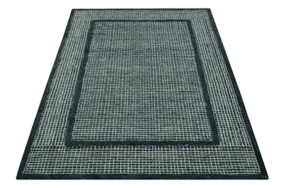 Charcoal and Ivory Modern Geometrical 5x7.6 Hand Tufted wool area rug - The Rug Decor