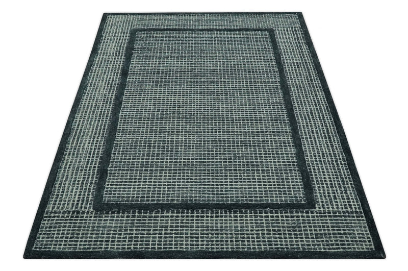 Charcoal and Ivory Modern Geometrical 5x7.6 Hand Tufted wool area rug - The Rug Decor