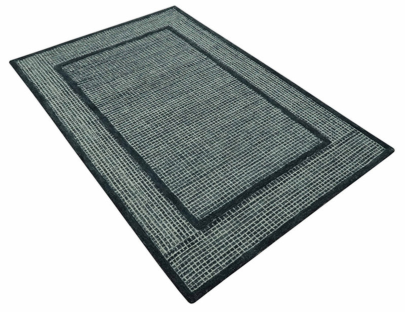 Charcoal and Ivory Modern Geometrical 5x7.6 Hand Tufted wool area rug - The Rug Decor