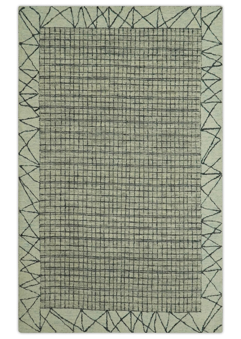 Charcoal and Ivory Modern Stripes Design 5x7.6 Hand Tufted wool area rug - The Rug Decor