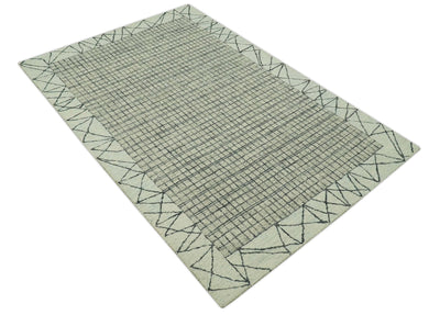 Charcoal and Ivory Modern Stripes Design 5x7.6 Hand Tufted wool area rug - The Rug Decor