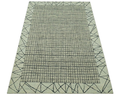 Charcoal and Ivory Modern Stripes Design 5x7.6 Hand Tufted wool area rug - The Rug Decor