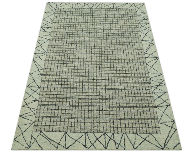 Charcoal and Ivory Modern Stripes Design 5x7.6 Hand Tufted wool area rug - The Rug Decor