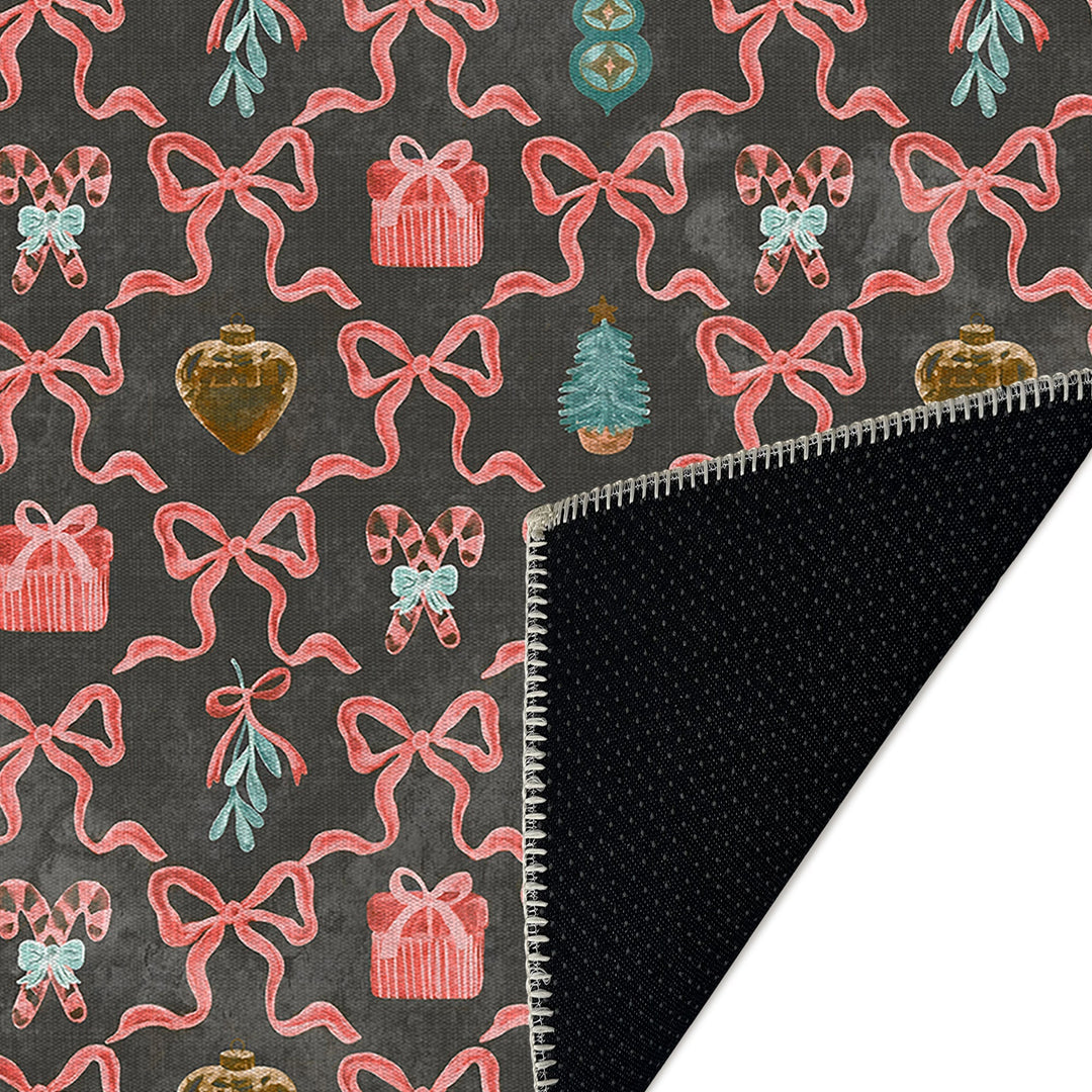 Charcoal And Pink Christmas Cotton Machine Washable Area Rug - The Rug Decor