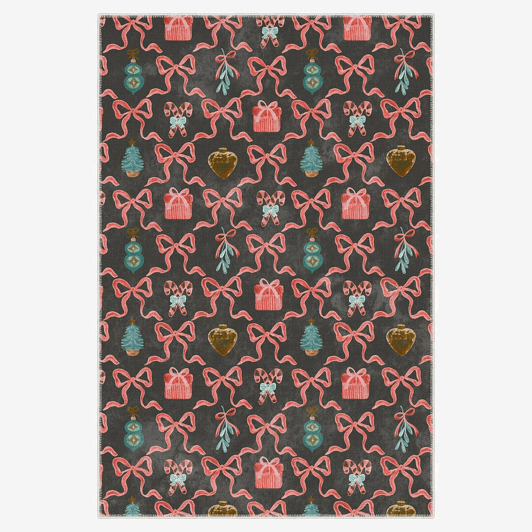 Charcoal And Pink Christmas Cotton Machine Washable Area Rug - The Rug Decor