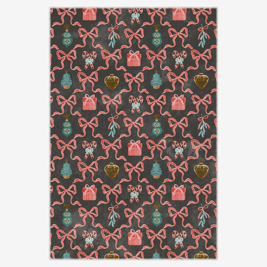 Charcoal And Pink Christmas Cotton Machine Washable Area Rug - The Rug Decor