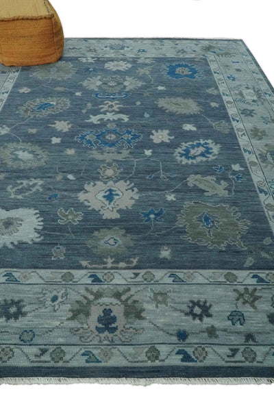 Charcoal and Silver Hand knotted Traditional Oushak Custom Made wool Area Rug - The Rug Decor