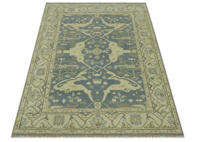 Charcoal, Beige and Olive 6x9 Hand Knotted Traditional Oriental Oushak wool rug - The Rug Decor