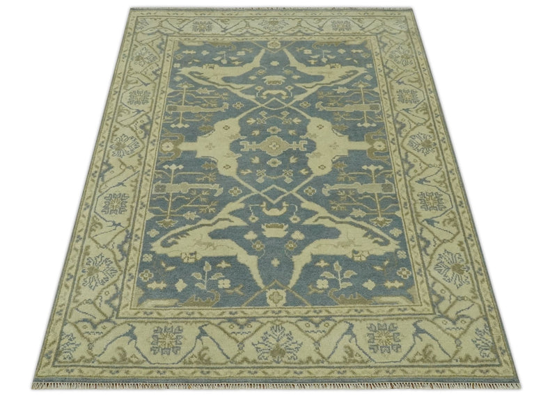 Charcoal, Beige and Olive 6x9 Hand Knotted Traditional Oriental Oushak wool rug - The Rug Decor