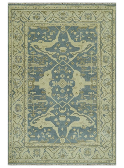 Charcoal, Beige and Olive 6x9 Hand Knotted Traditional Oriental Oushak wool rug - The Rug Decor