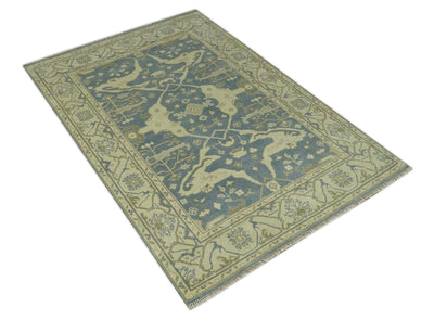 Charcoal, Beige and Olive 6x9 Hand Knotted Traditional Oriental Oushak wool rug - The Rug Decor