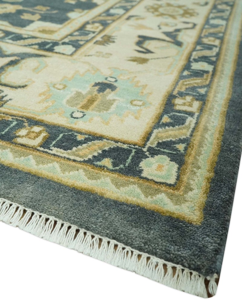 Charcoal, Beige and Olive Hand Knotted 8x10 Turkish Style Oushak Wool Area Rug - The Rug Decor