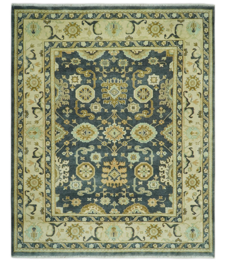 Charcoal, Beige and Olive Hand Knotted 8x10 Turkish Style Oushak Wool Area Rug - The Rug Decor