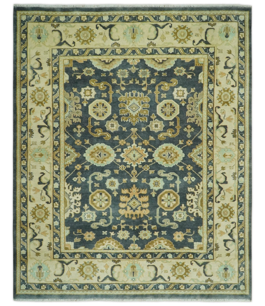 Charcoal, Beige and Olive Hand Knotted 8x10 Turkish Style Oushak Wool Area Rug - The Rug Decor