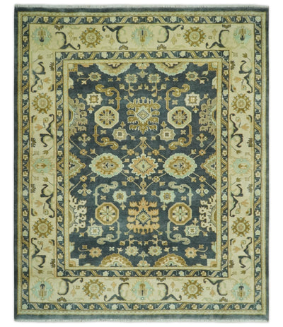 Charcoal, Beige and Olive Hand Knotted 8x10 Turkish Style Oushak Wool Area Rug - The Rug Decor