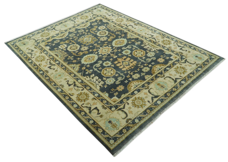 Charcoal, Beige and Olive Hand Knotted 8x10 Turkish Style Oushak Wool Area Rug - The Rug Decor