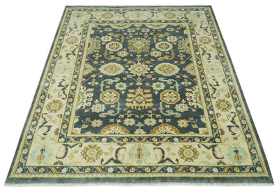 Charcoal, Beige and Olive Hand Knotted 8x10 Turkish Style Oushak Wool Area Rug - The Rug Decor