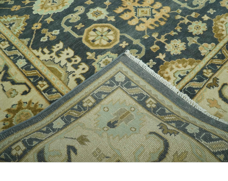 Charcoal, Beige and Olive Hand Knotted 8x10 Turkish Style Oushak Wool Area Rug - The Rug Decor