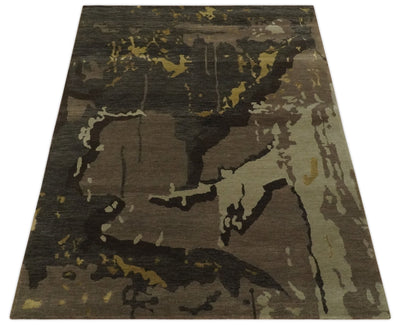 Charcoal, Brown, Beige and Olive Modern Abstract Hand loom 5x6.6 Wool And Art Silk Area Rug - The Rug Decor