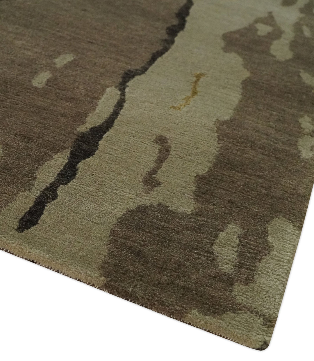 Charcoal, Brown, Beige and Olive Modern Abstract Hand loom 5x6.6 Wool And Art Silk Area Rug - The Rug Decor