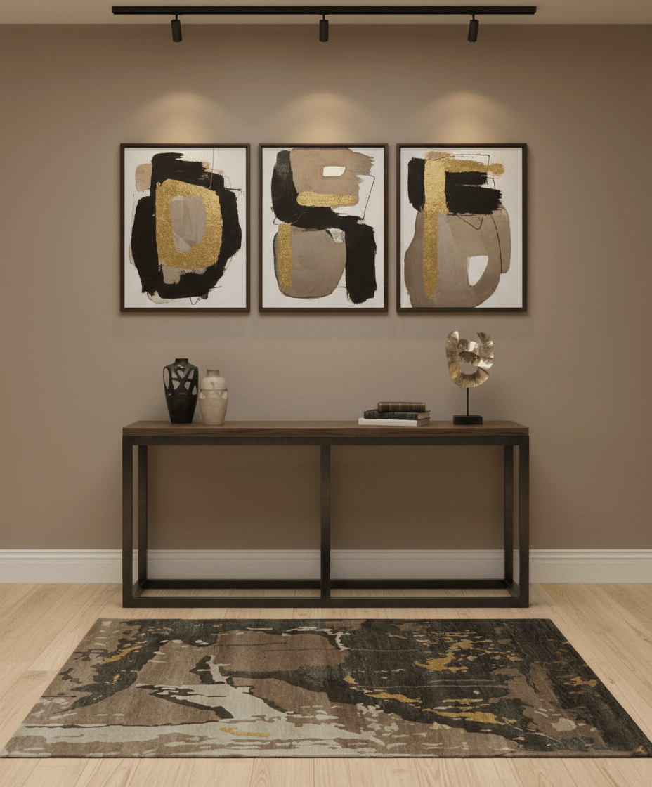 Charcoal, Brown, Beige and Olive Modern Abstract Hand loom 5x6.6 Wool And Art Silk Area Rug - The Rug Decor