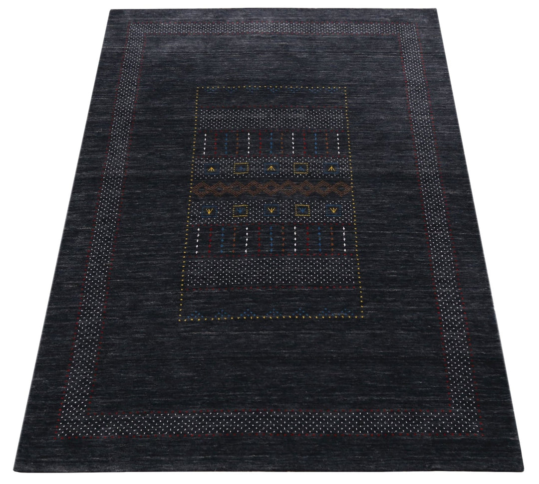 Charcoal Center Pattern Hand Loomed Wool Area Rug - The Rug Decor