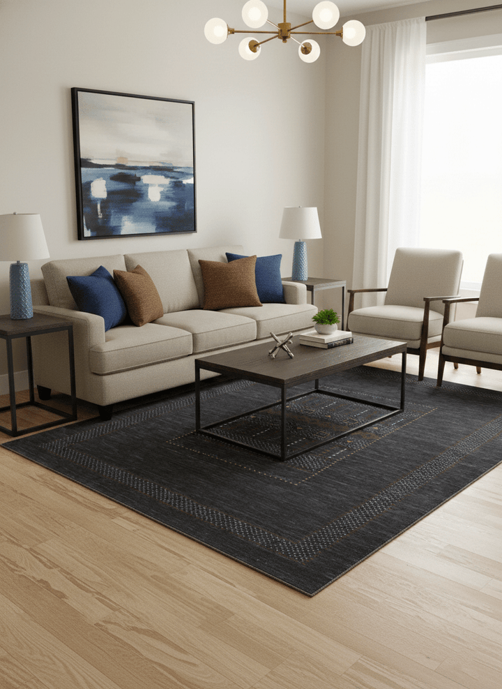 Charcoal Center Pattern Hand Loomed Wool Area Rug - The Rug Decor