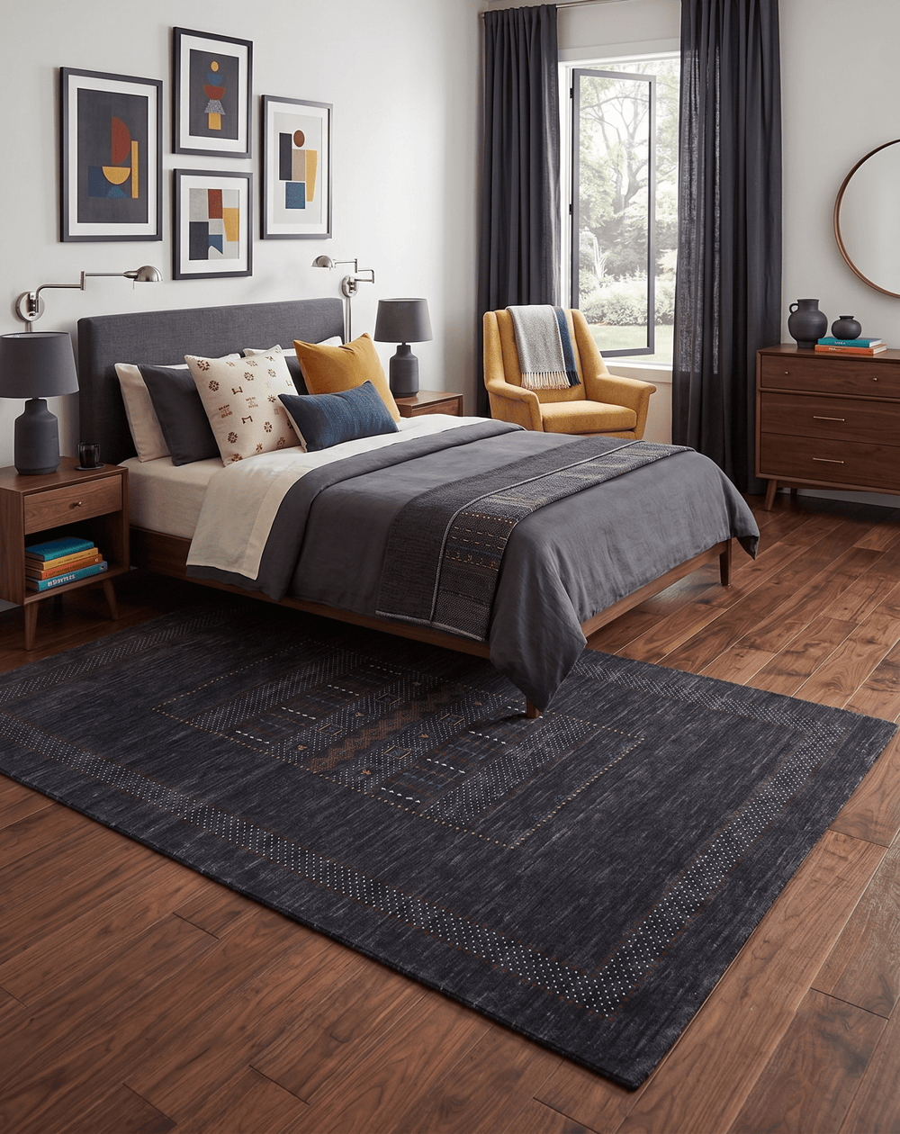 Charcoal Center Pattern Hand Loomed Wool Area Rug - The Rug Decor