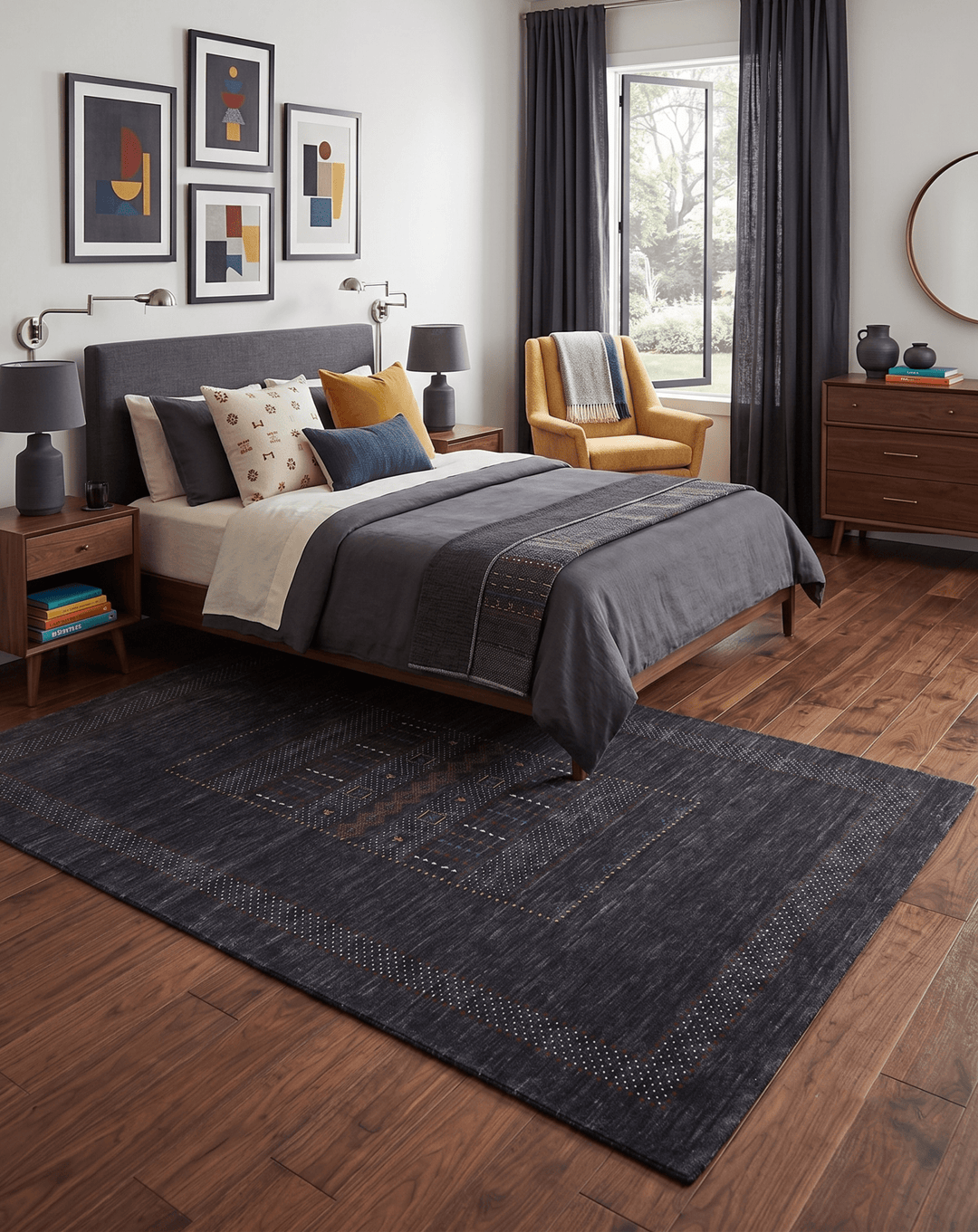 Charcoal Center Pattern Hand Loomed Wool Area Rug - The Rug Decor