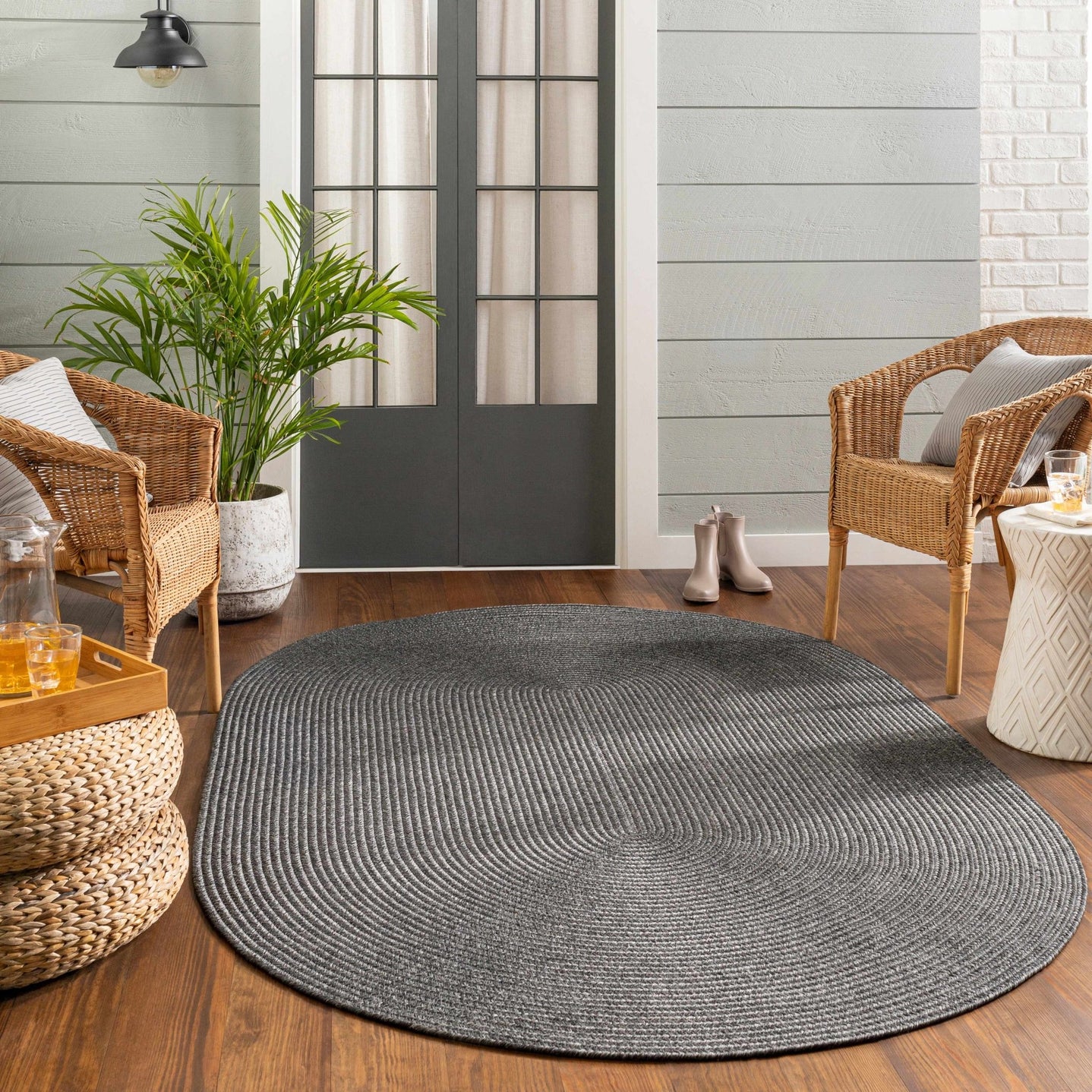 Charcoal Chevron Design Jute Braided Outdoor safe area Rug - The Rug Decor