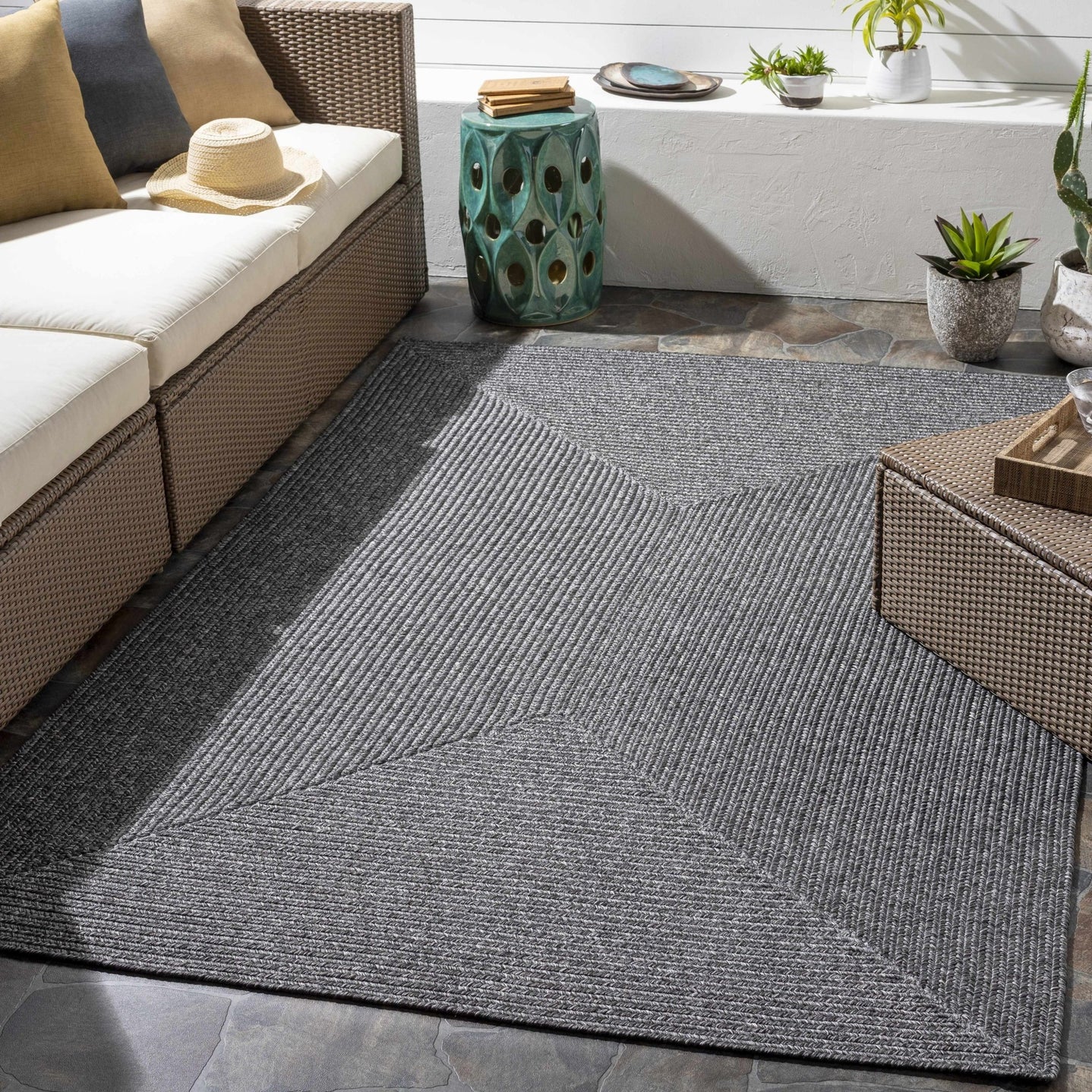 Charcoal Chevron Design Jute Braided Outdoor safe area Rug - The Rug Decor