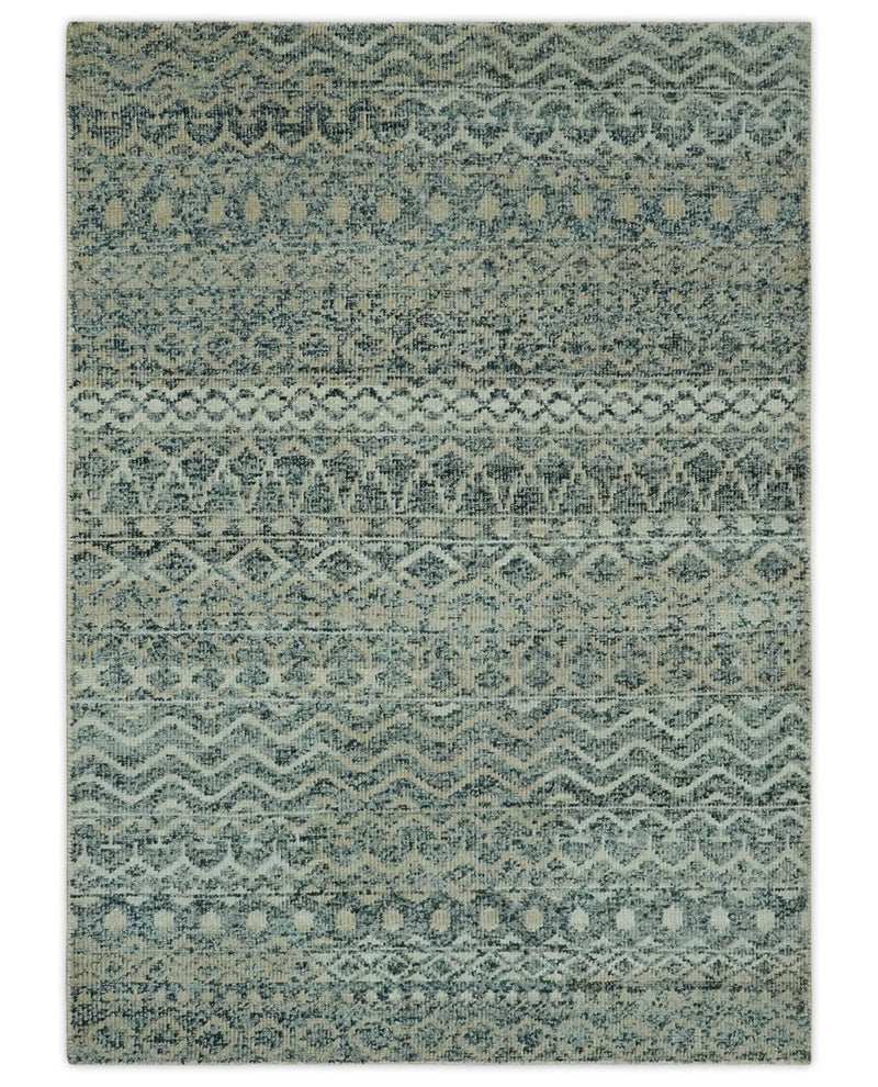 Charcoal, Gray and Beige 5x7 Hand Knotted Southwestern Tribal Trellis wool Rug - The Rug Decor