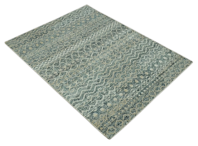 Charcoal, Gray and Beige 5x7 Hand Knotted Southwestern Tribal Trellis wool Rug - The Rug Decor