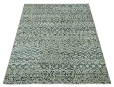 Charcoal, Gray and Beige 5x7 Hand Knotted Southwestern Tribal Trellis wool Rug - The Rug Decor