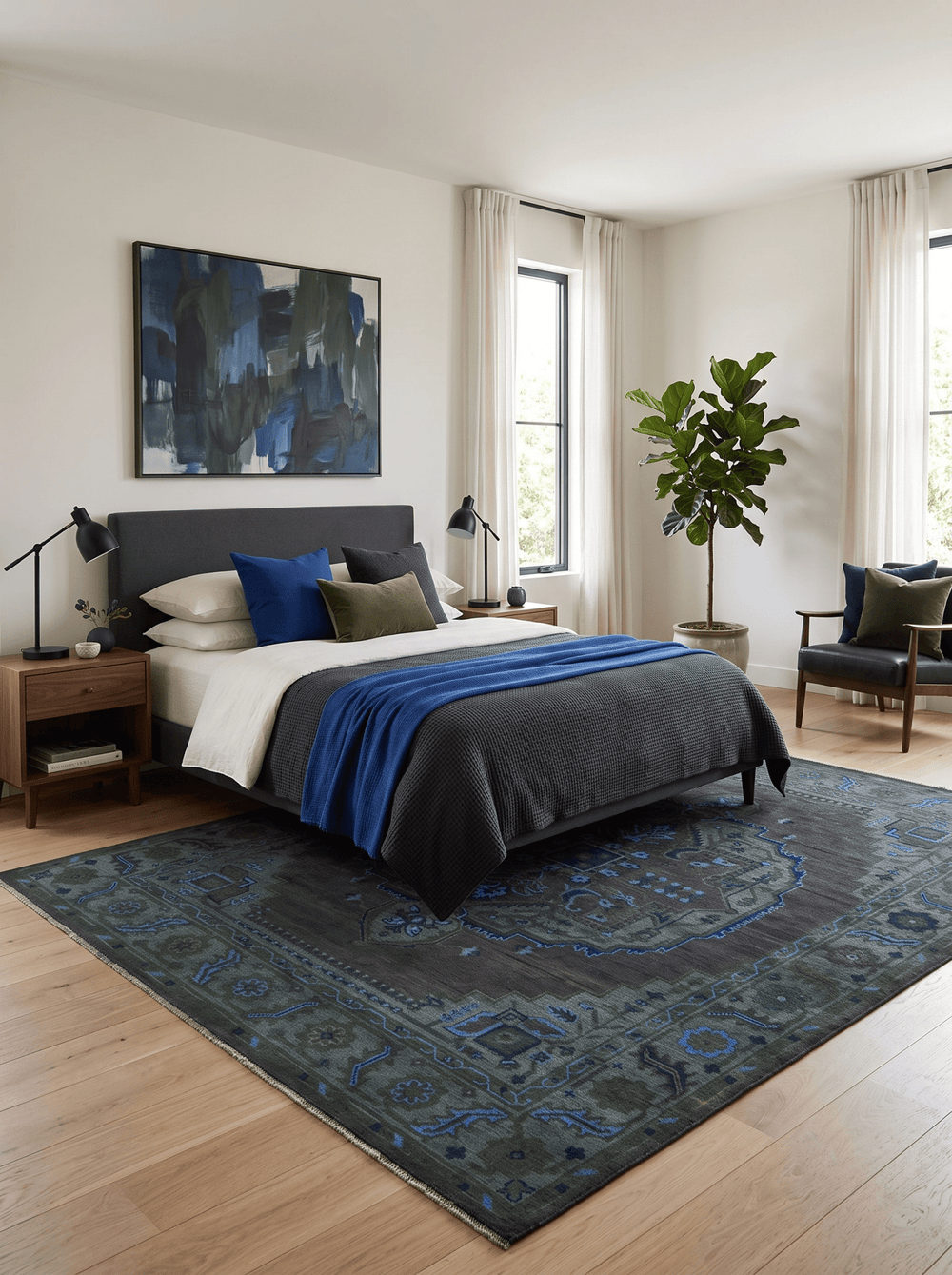 Charcoal, Gray, Green and Blue Neon look Traditional Heriz Medallion Multi Size wool Area Rug - The Rug Decor