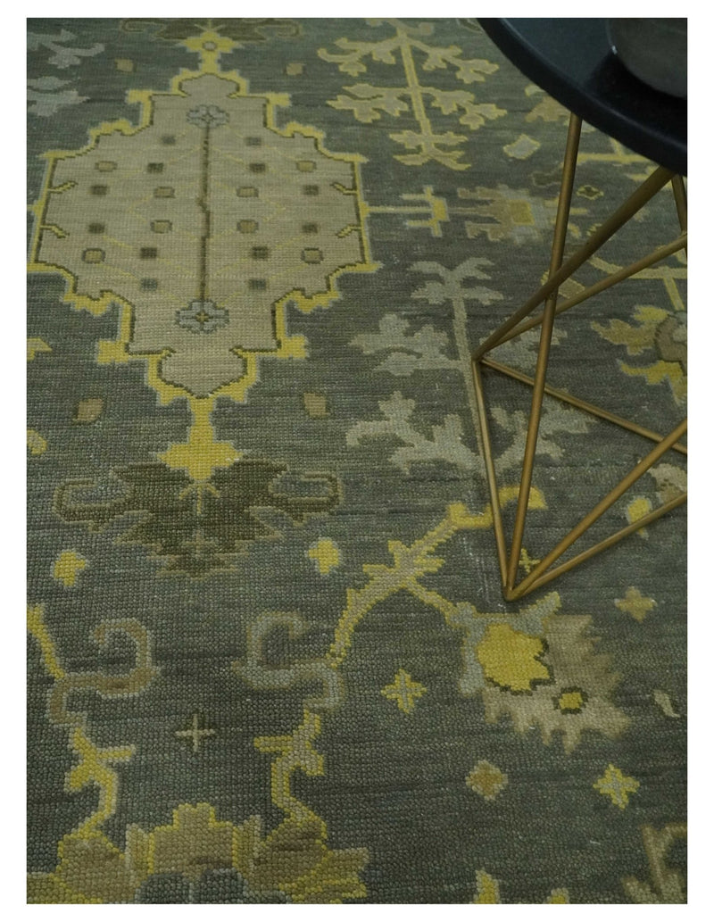 Charcoal, Olive and Mustard Hand knotted Oriental Oushak Custom Made wool Area Rug - The Rug Decor