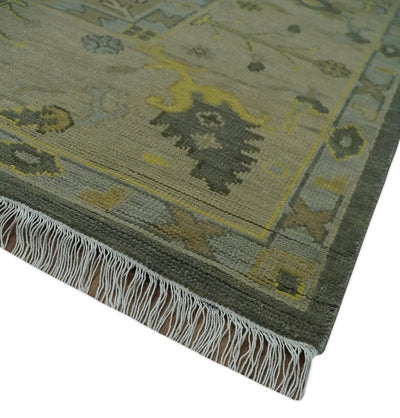 Charcoal, Olive and Mustard Hand knotted Oriental Oushak Custom Made wool Area Rug - The Rug Decor