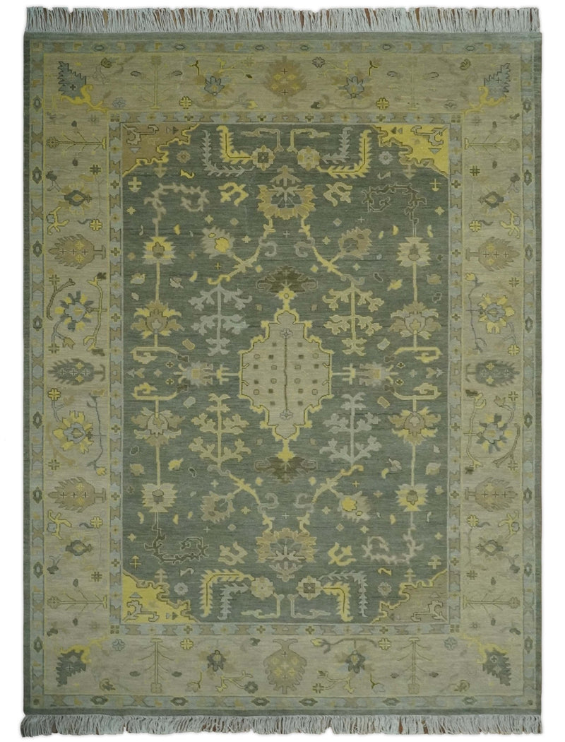 Charcoal, Olive and Mustard Hand knotted Oriental Oushak Custom Made wool Area Rug - The Rug Decor