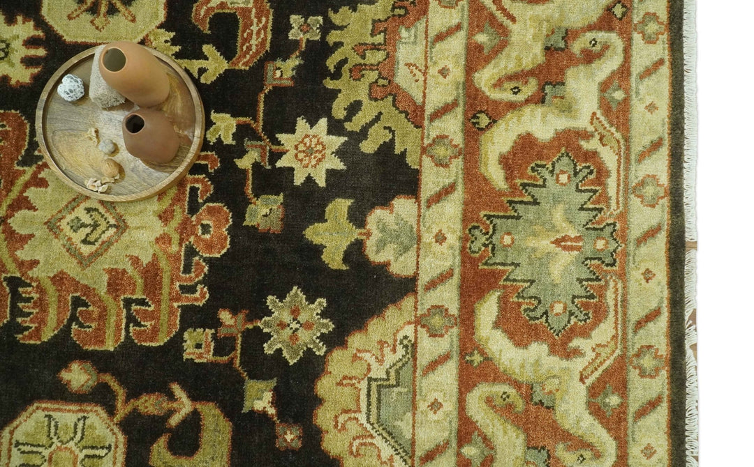 Charcoal, Olive and Rust Hand Knotted 8x10 Turkish Style Oushak Wool Area Rug - The Rug Decor