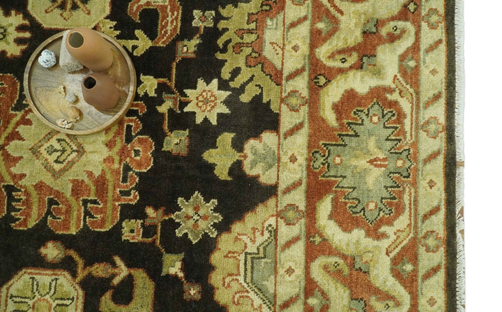 Charcoal, Olive and Rust Hand Knotted 8x10 Turkish Style Oushak Wool Area Rug - The Rug Decor