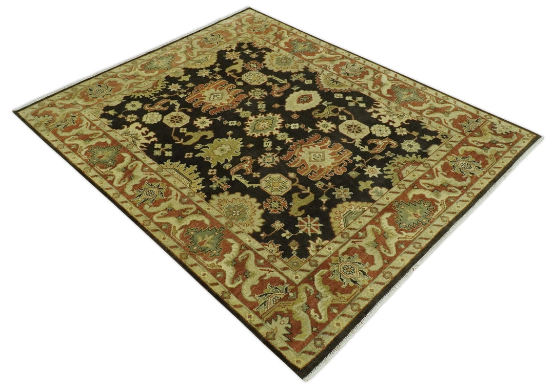 Charcoal, Olive and Rust Hand Knotted 8x10 Turkish Style Oushak Wool Area Rug - The Rug Decor