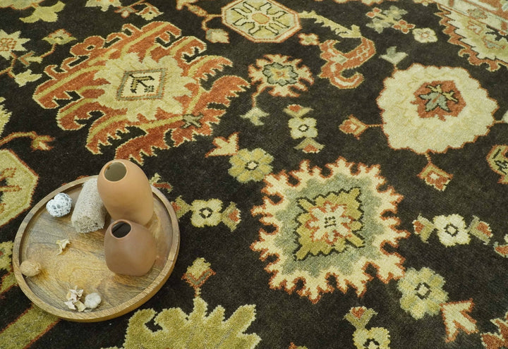 Charcoal, Olive and Rust Hand Knotted 8x10 Turkish Style Oushak Wool Area Rug - The Rug Decor