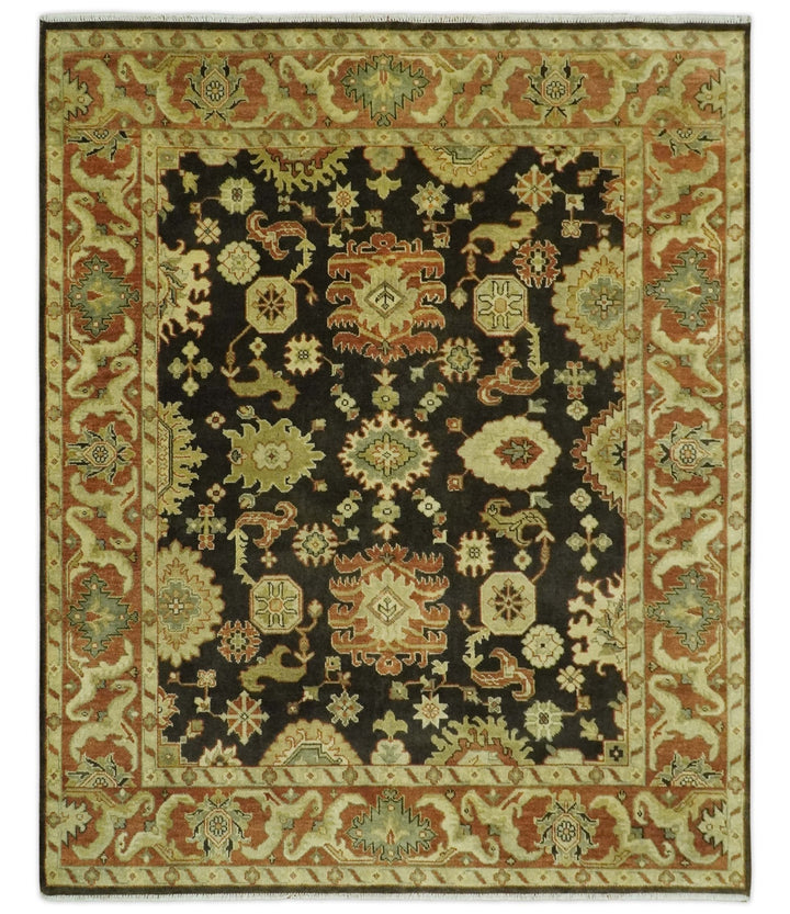 Charcoal, Olive and Rust Hand Knotted 8x10 Turkish Style Oushak Wool Area Rug - The Rug Decor