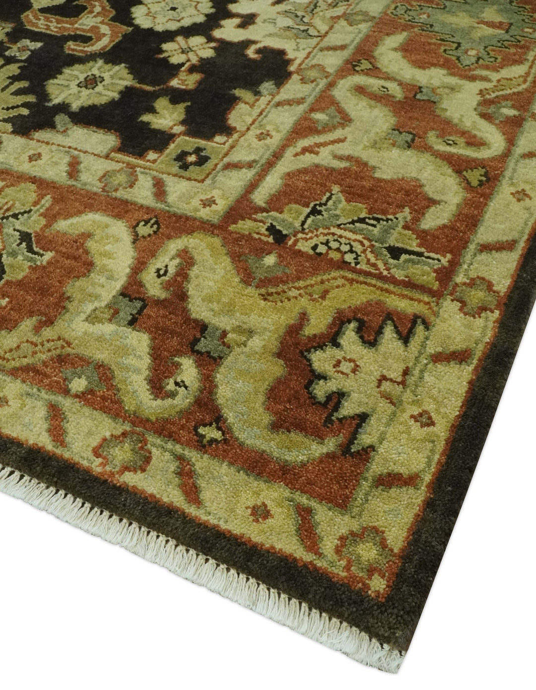 Charcoal, Olive and Rust Hand Knotted 8x10 Turkish Style Oushak Wool Area Rug - The Rug Decor